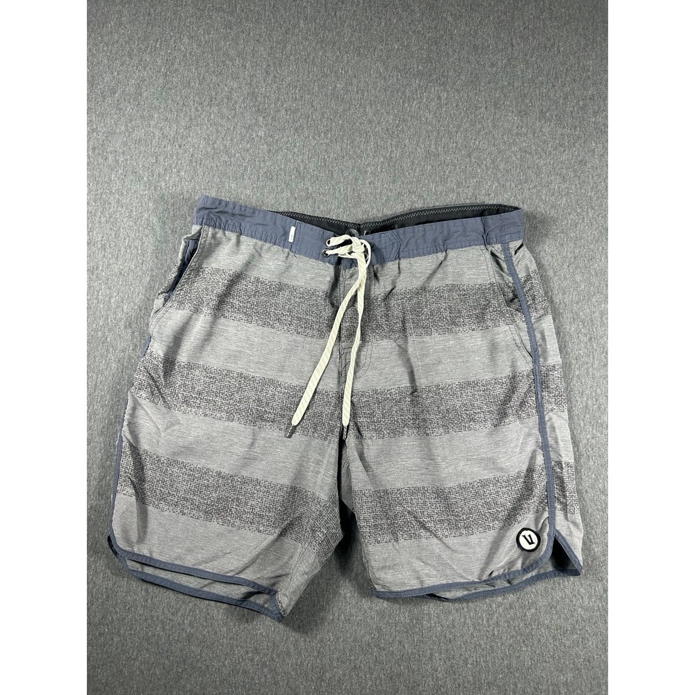 Vuori Men's Cruise Boardshorts‎ Gray Striped Performance Swim Trunk 34